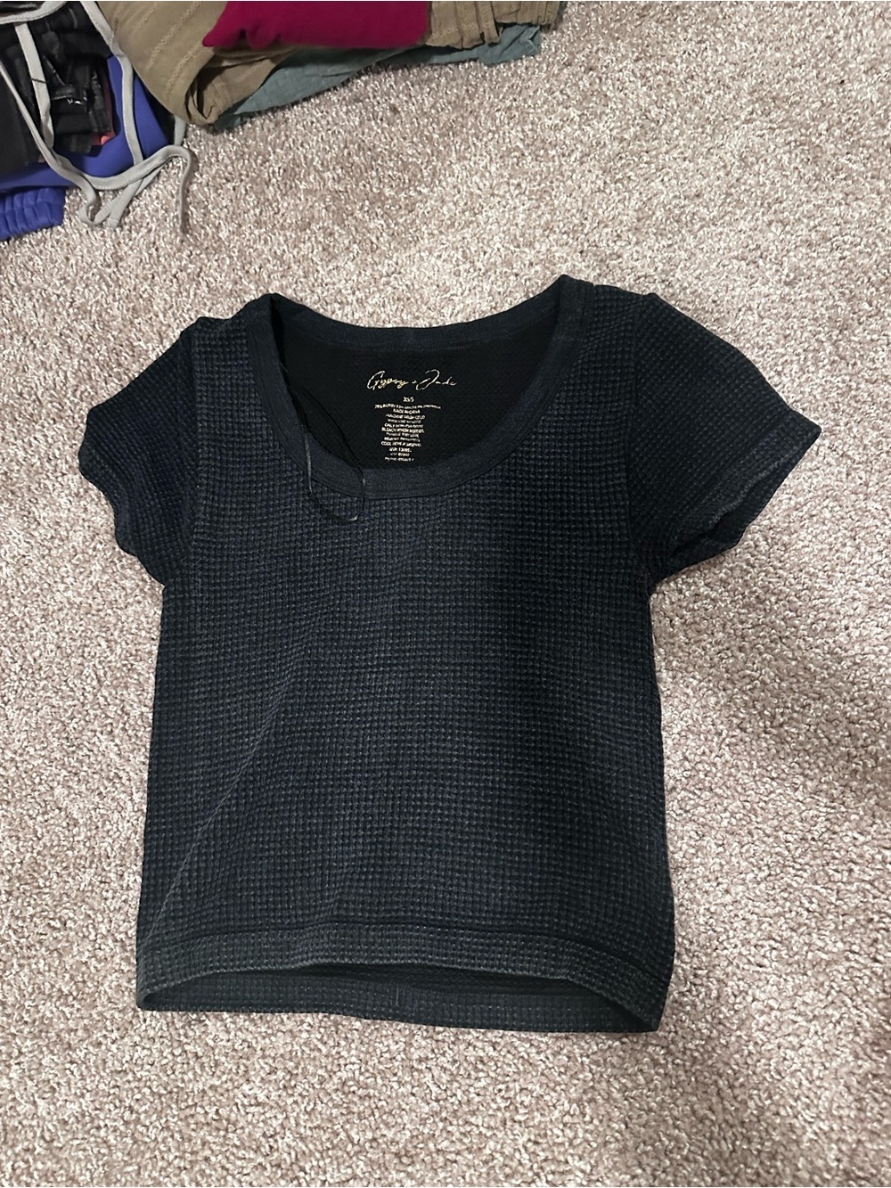 Black Short Sleeve Waffle Knit Tee